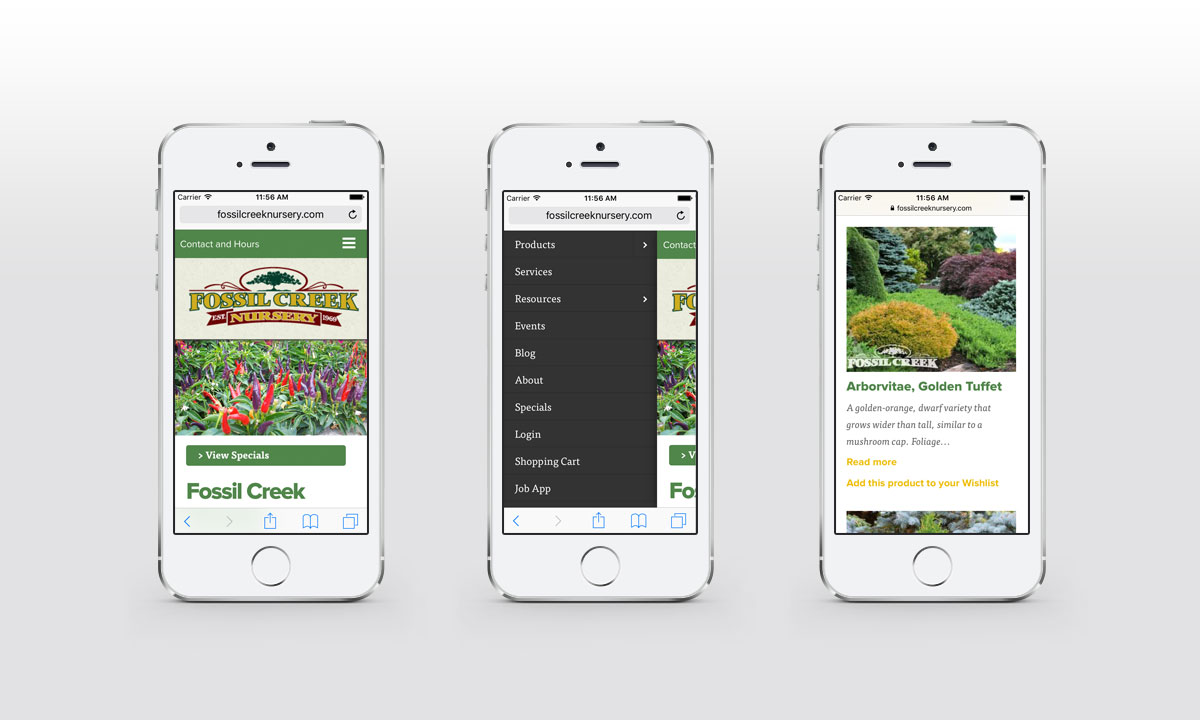 New Mobile Website Screenshots - Fossil Creek Nursery