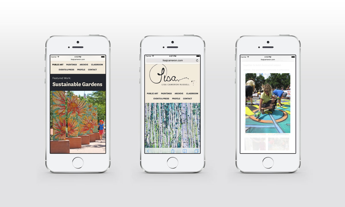 New Mobile Website Screenshots - Lisa Cameron Russell